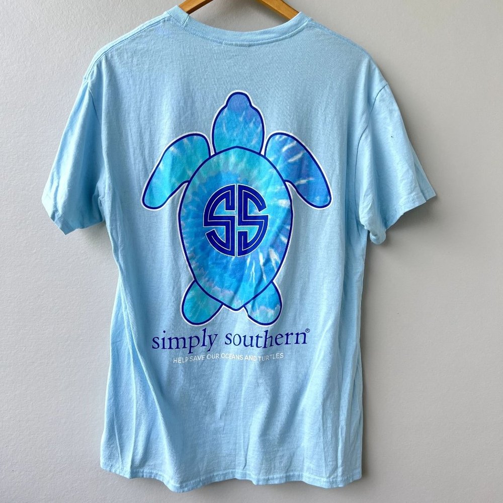 Simply Southern Blue Save Oceans Turtles Short Sleeve Tee T-Shirt Tie Dye Medium